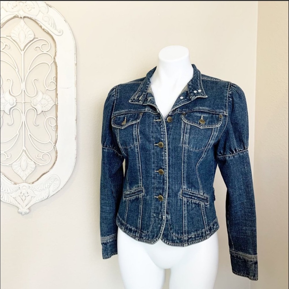 Decoded | Women's Blue Denim Crop Puff Sleeve Jacket | Size: L